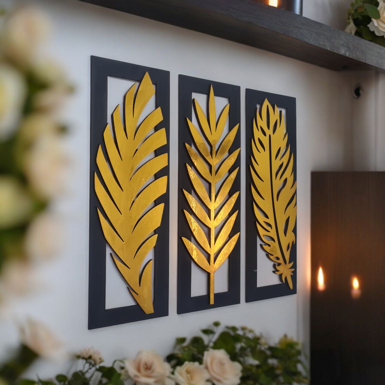 Transparent Leaf Golden and Black Wall Art / Wall Decor