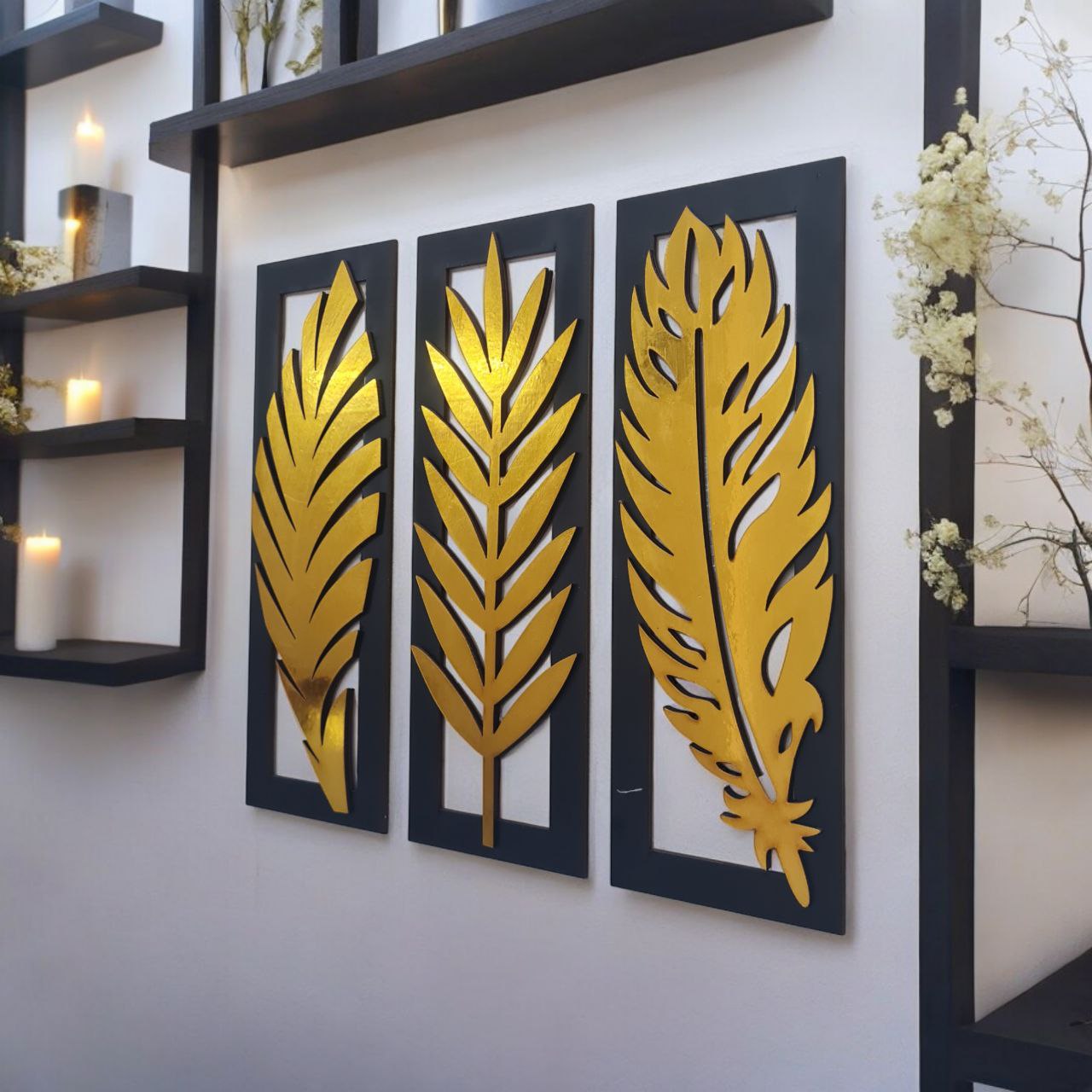 Transparent Leaf Golden and Black Wall Art / Wall Decor